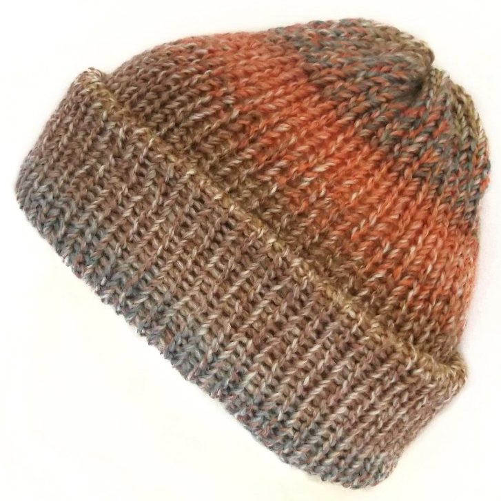 orange and grey fisherman beanie