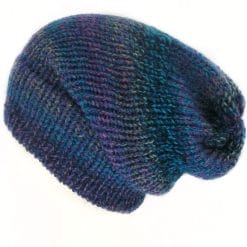 Indigo and green chunky slouchy beanie hat handmade in Edinburgh Scotland by Lelsloom
