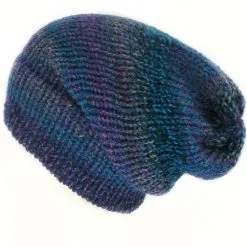 Indigo and green chunky slouchy beanie hat handmade in Edinburgh Scotland by Lelsloom