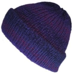 Blueberry purple fisherman trawler soft yarn beanie, handmade by lelsloom in Edinburgh